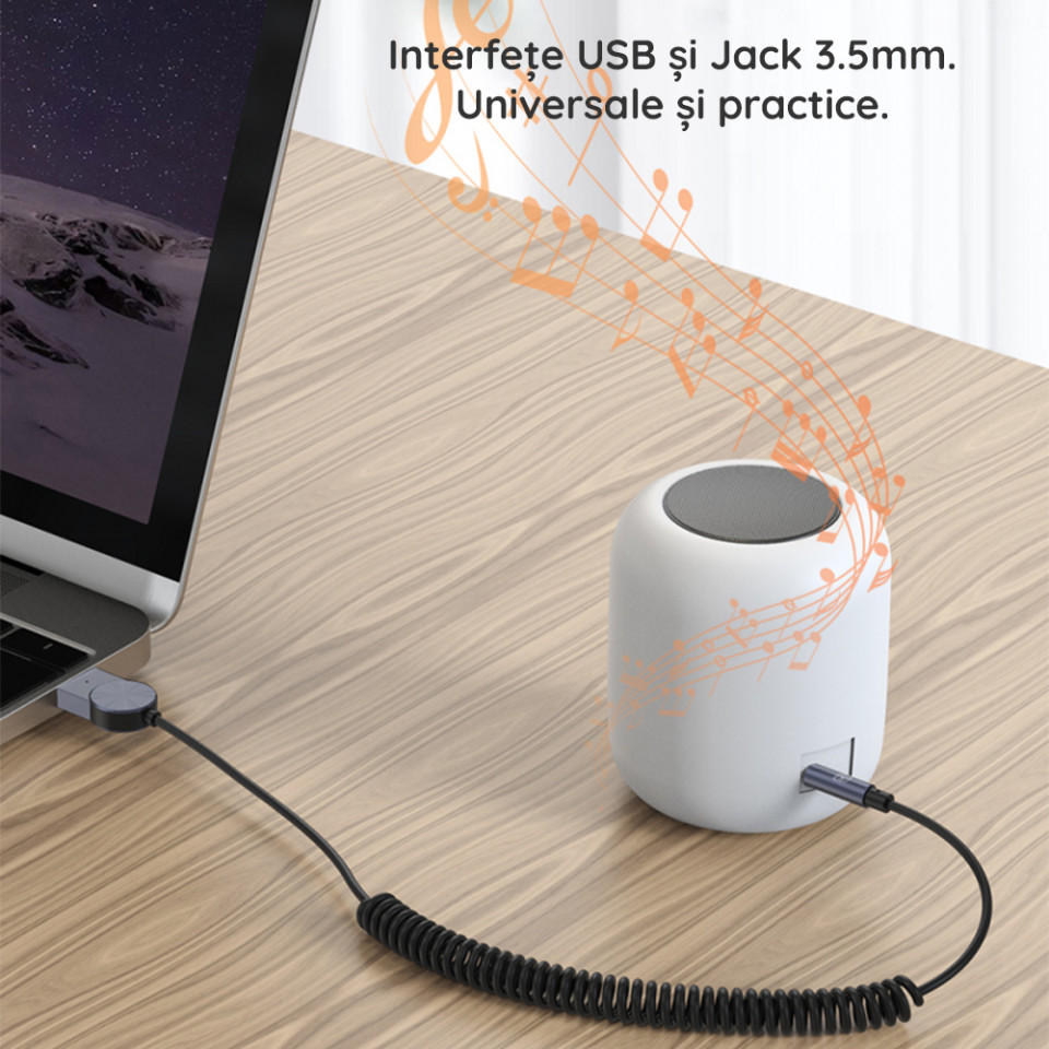 Adaptor Bluetooth Auxiliar Jack, Yesido Wireless Audio - Negru - 3 | YEO