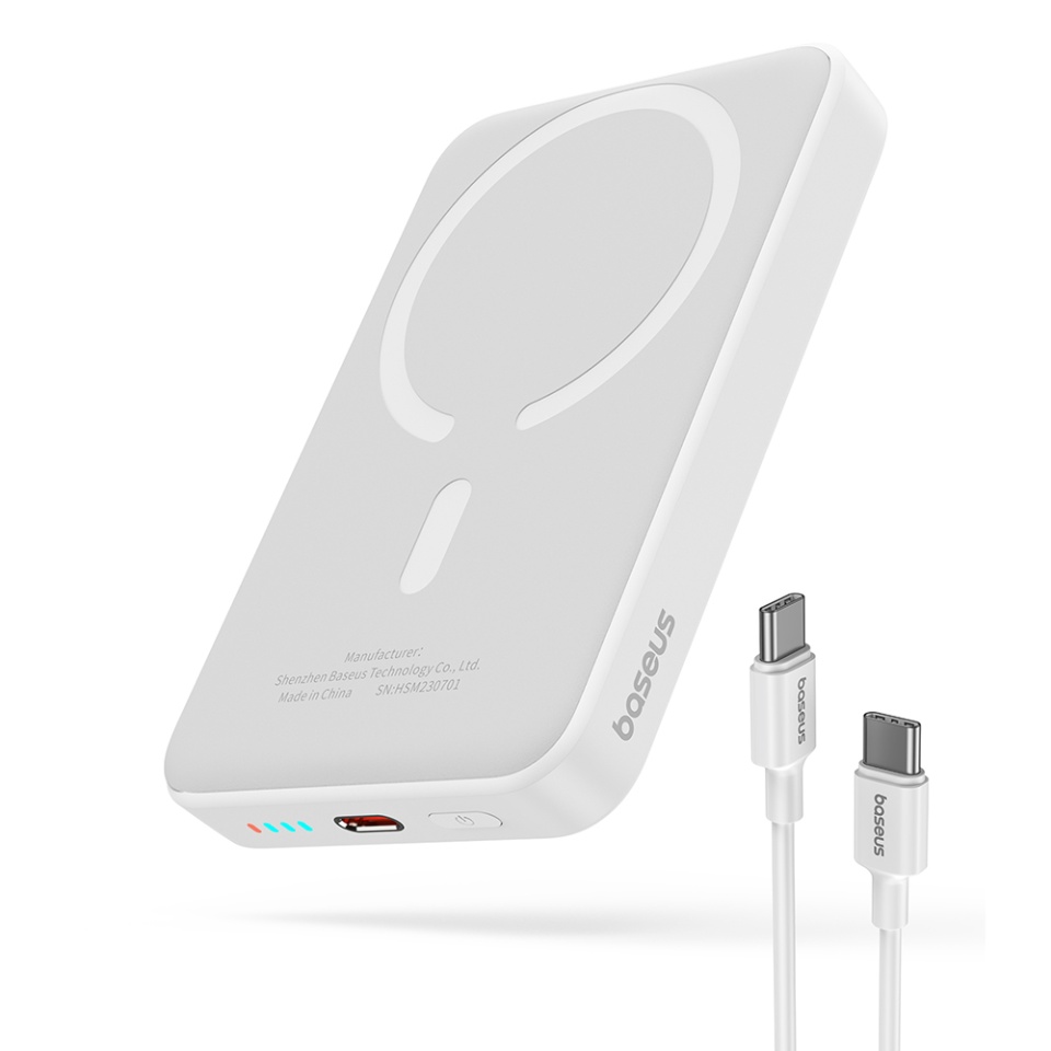 Baterie Externa, Baseus, Magnetica, Incarcare Rapida, MagSafe, USB-C, 10000mAh, 20W, Magnetic Mini, Alb