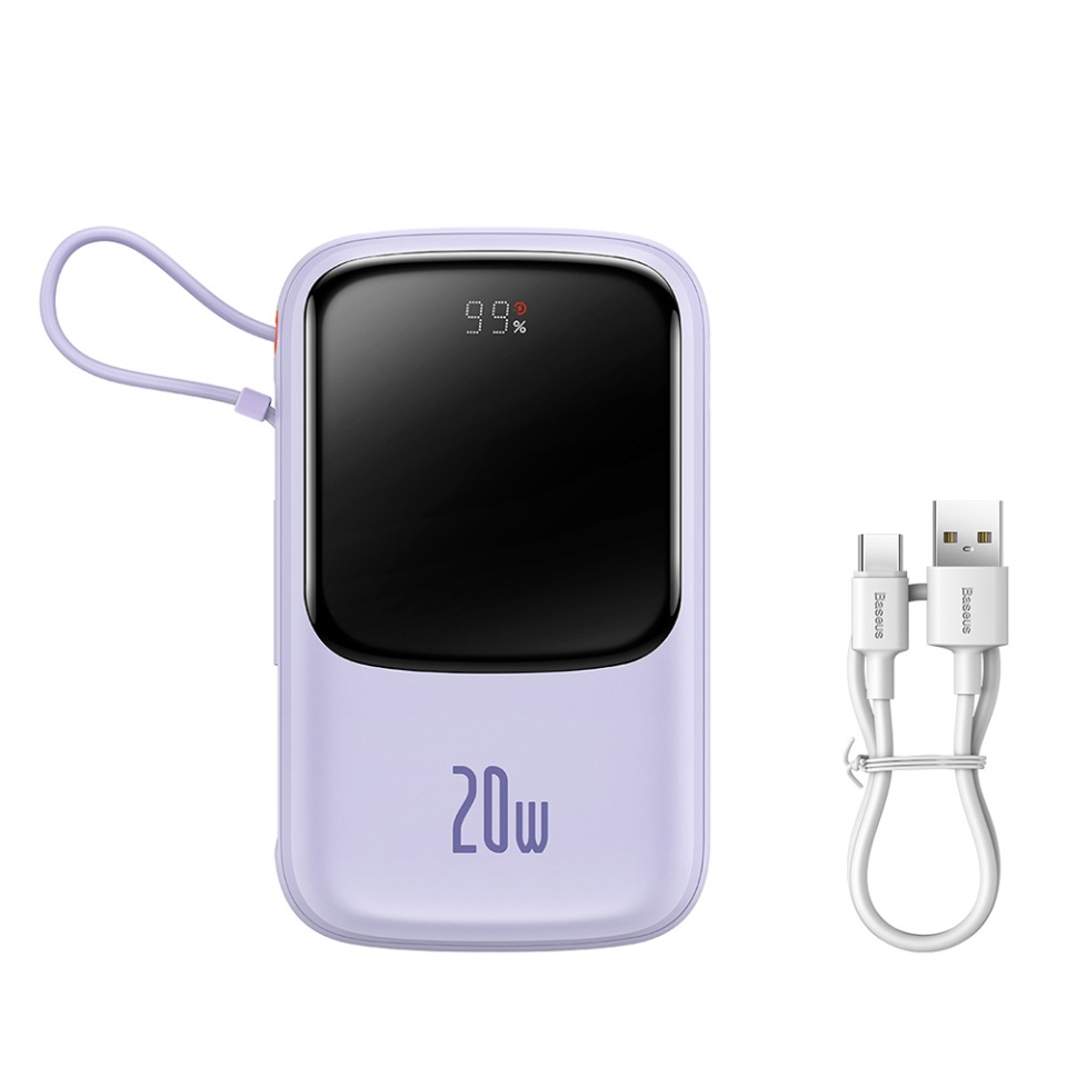 Baterie Externa cu Display Digital, Baseus, Incarcare Rapida, Type-C, USB, 20000mAh, 20W, with Cable USB-C, Lightning, 3A, Qpow Pro, Mov - 1 | YEO