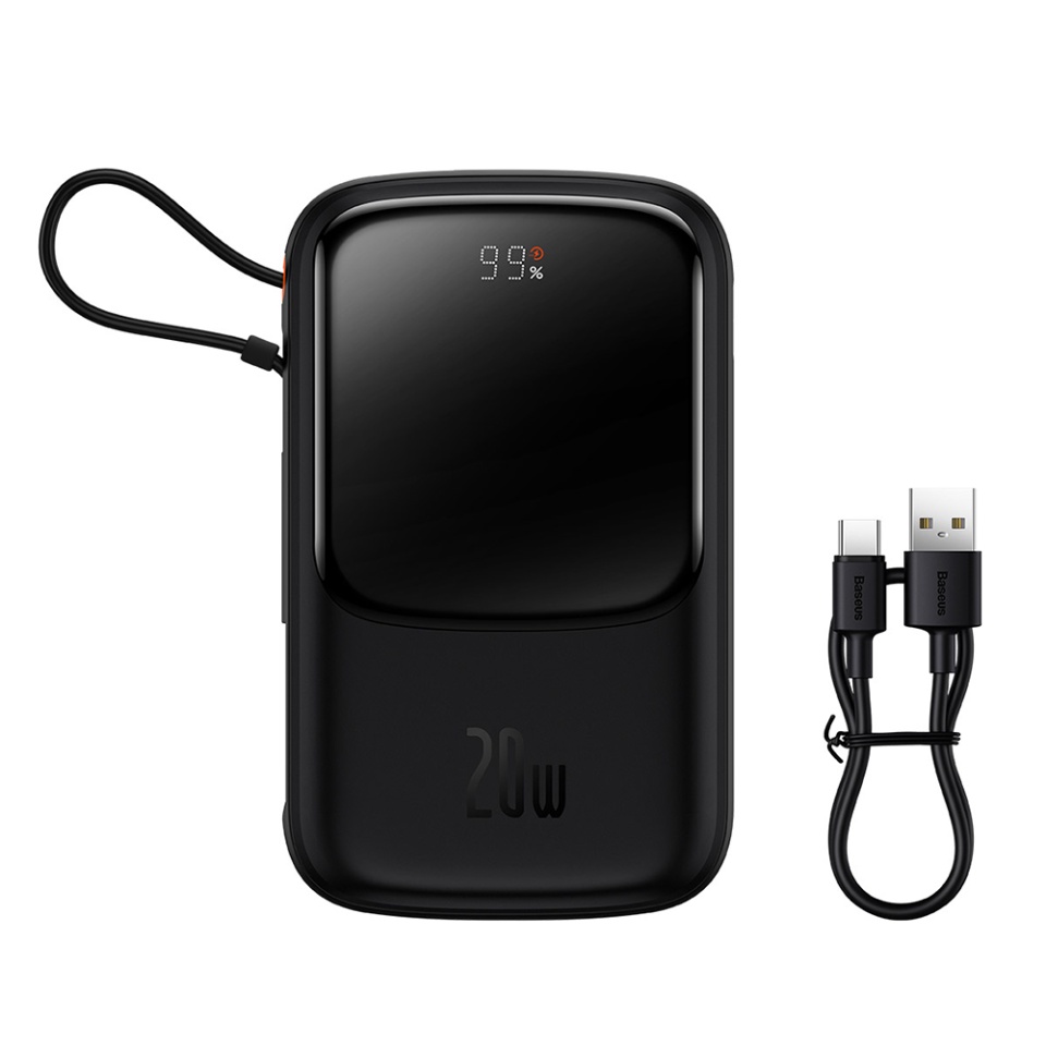 Baterie Externa cu Display Digital, Baseus, Incarcare Rapida, Type-C, USB, 20000mAh, 20W, with Cable USB-C, Lightning, 3A, Qpow Pro, Negru - 2 | YEO