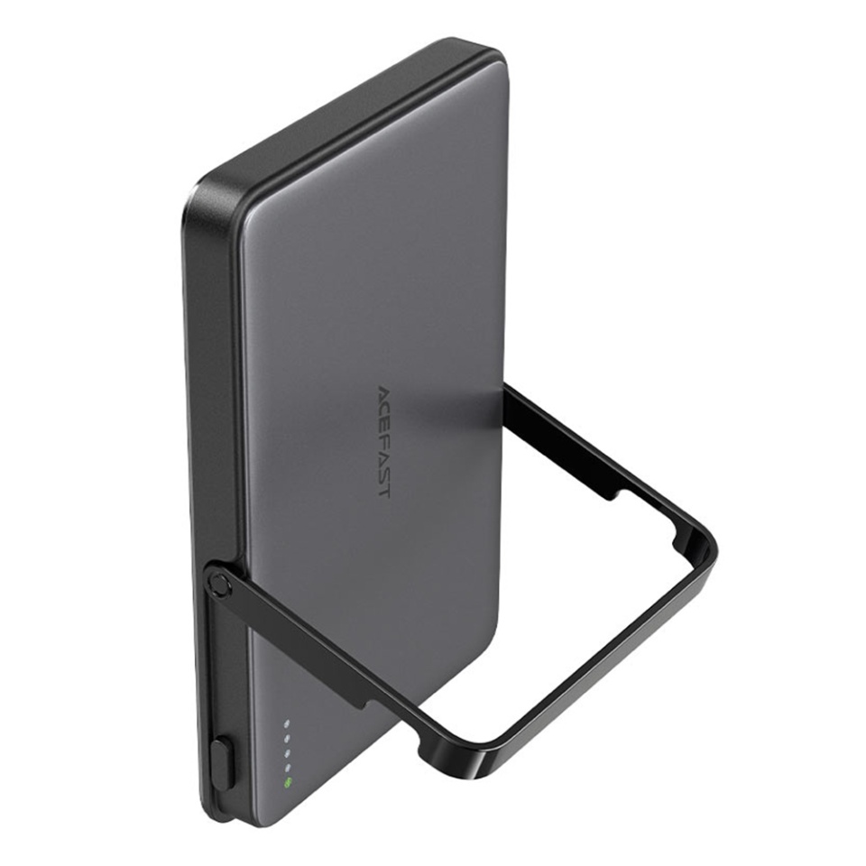 Baterie Externa Wireless Magnetica 5000mAh, Stand Pliabil, USB-C, PD18W, Indicator LED, Acefast M16, Negru - 1 | YEO