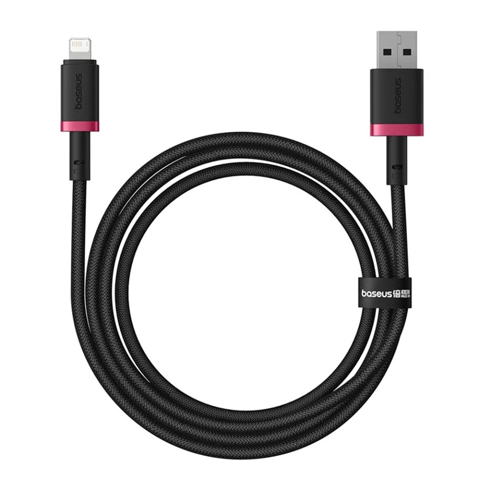 Cablu de data USB la LIghtning, 2.4A, Fast Charge, 480Mbps, 1m, Naylon Rezistent, Baseus Dura Series, Rosu Negru