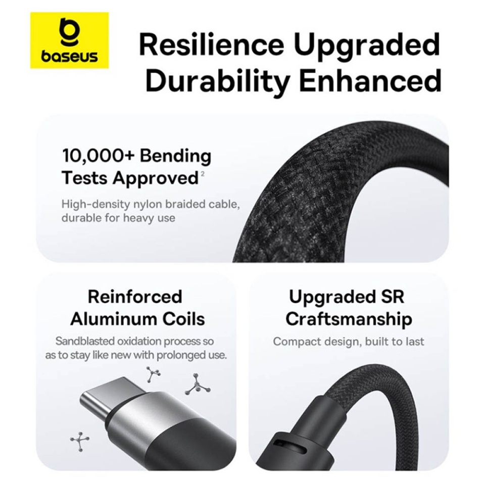 Cablu de Date 3in1 USB la Type-C, Lightning, MicroUSB, 3.5A, 0.6m, Baseus StarSpeed, Negru - 3 | YEO