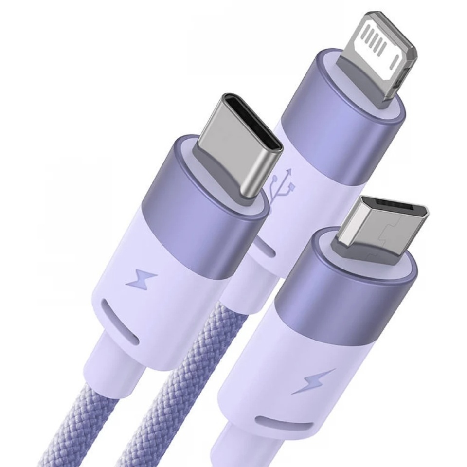 Cablu de Date 3in1 USB la Type-C, Lightning, MicroUSB, 5V/3.5A, 1.2m, Baseus StarSpeed, Mov - 1 | YEO
