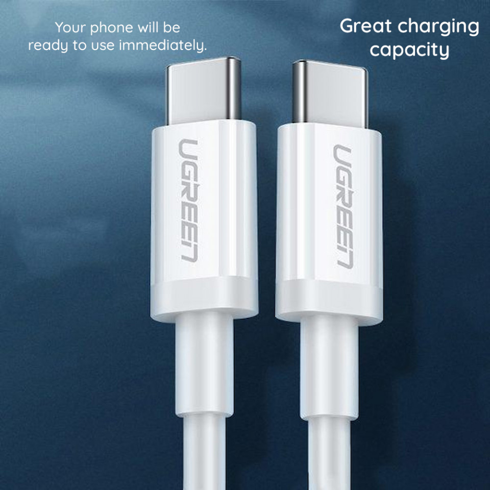 Cablu de Date USB-C la Type-C PD60W, 3A, 2m, Ugreen - Alb - 2 | YEO