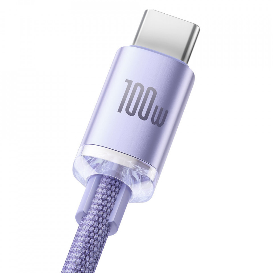 Cablu de date USB la Type-C, 100W, 2m, Baseus Crystal Shine (CAJY000505) - Mov - 2 | YEO