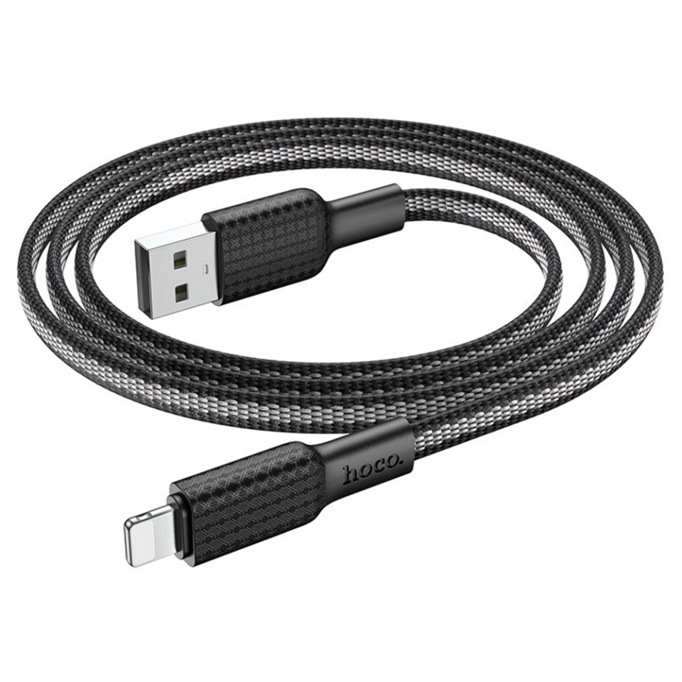 Cablu de date (X69 Jaeger), USB-A to Lightning, 12W, 2.4A, 1.0m, HOCO - Negru / Alb - 1 | YEO