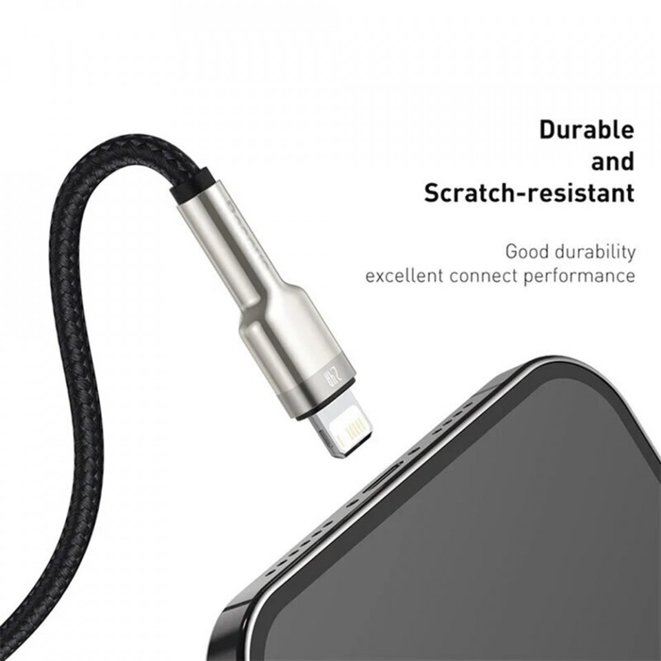 Cablu USB la Lightning, 2.4A, 480Mbps, 25cm - Baseus Cafule Series Metal (CALJK-01) - Black - 2 | YEO