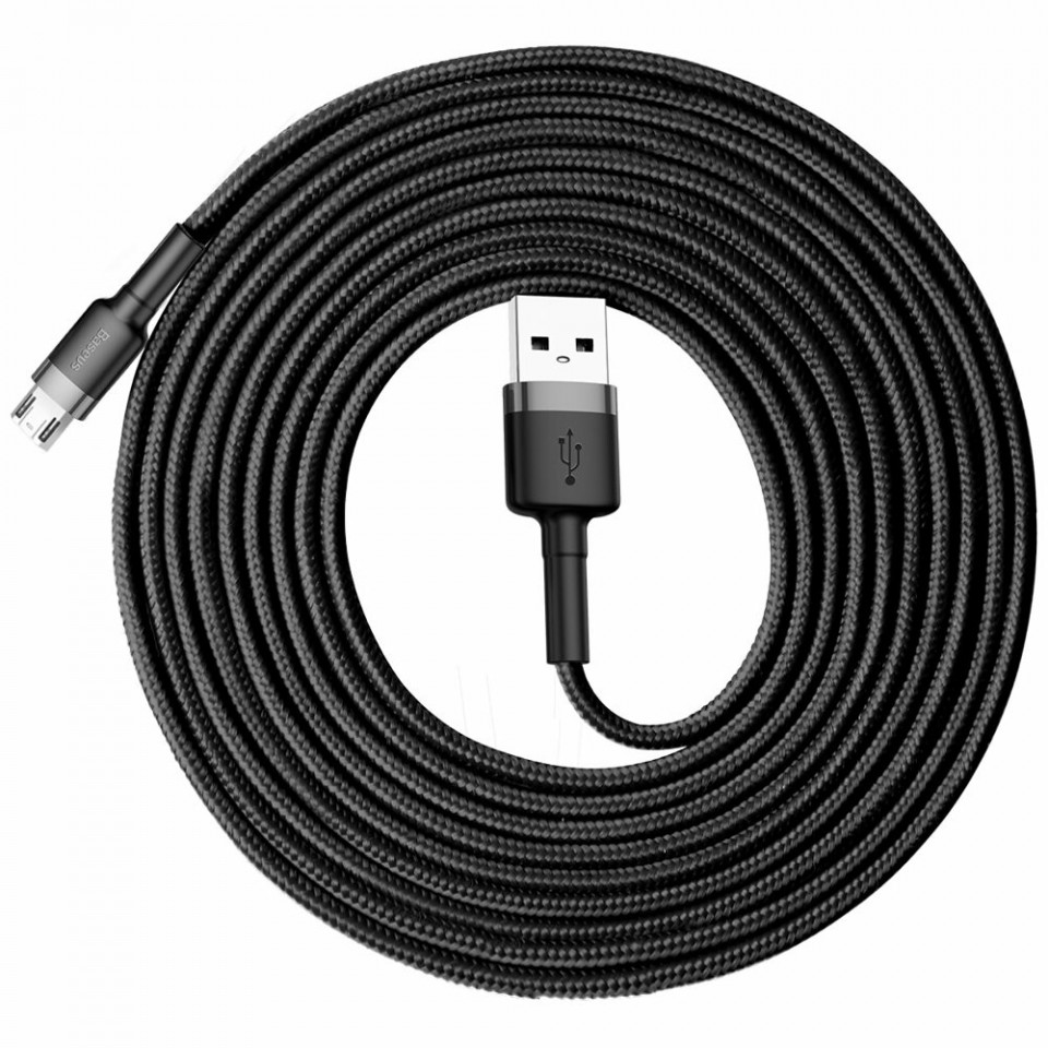 Cablue de date USB la Micro-USB, 2A, 3m, Cafule Baseus - Gri Negru - 3 | YEO