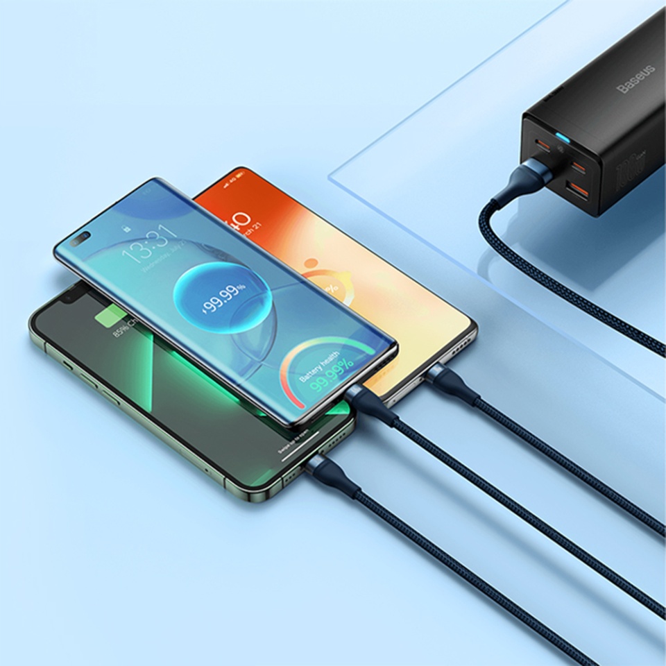 Cablue de Incarcare / Date 3in1 USB la Type-C, Lightning, Micro-USB, 66W, 1.2m, Baseus, Flash Series 2, Albastru - 3 | YEO