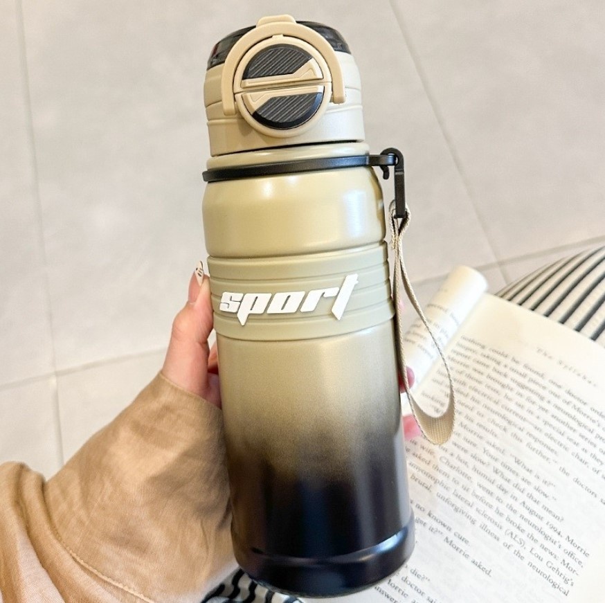 Cana termos, BPA-FREE, Rezistent la rugina si la scurgeri, Reutilizabil, Bauturi calde si reci, Pentru apa, ceai sau cafea, Otel inoxidabil, 680ml, THM9 - Maro - 2 | YEO