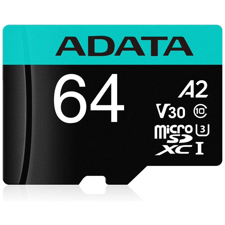 Card de Memorie MicroSDHC, Adapter, Class 10, UHS-I U3, 64GB, Read 100MB/s, Adata, Negru - 1 | YEO