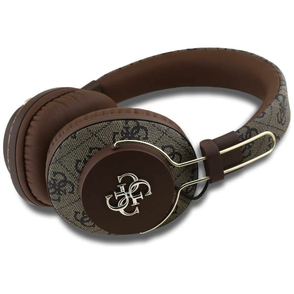Casti Bluetooth Wireless, Guess 4G Metal Logo, Casti fara Fir, Bluetooth 5.3, ENC, USB-C din Piele Ecologica, 300mAh, Maro - 1 | YEO