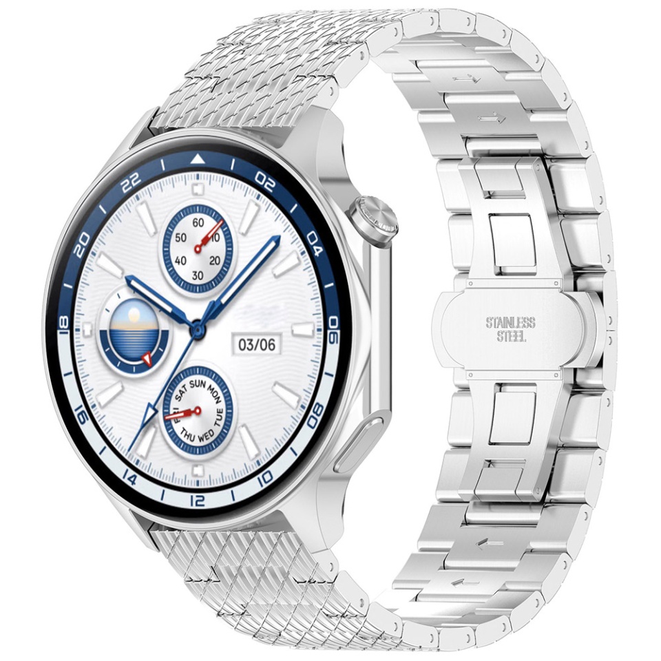 Curea Otel Inoxidabil pentru Samsung Galaxy Watch 4/5/Active 2, Huawei Watch GT 3 (42mm)/GT 3 Pro (43mm), 20mm, SKDR BandPro W052 - Argintiu - 1 | YEO