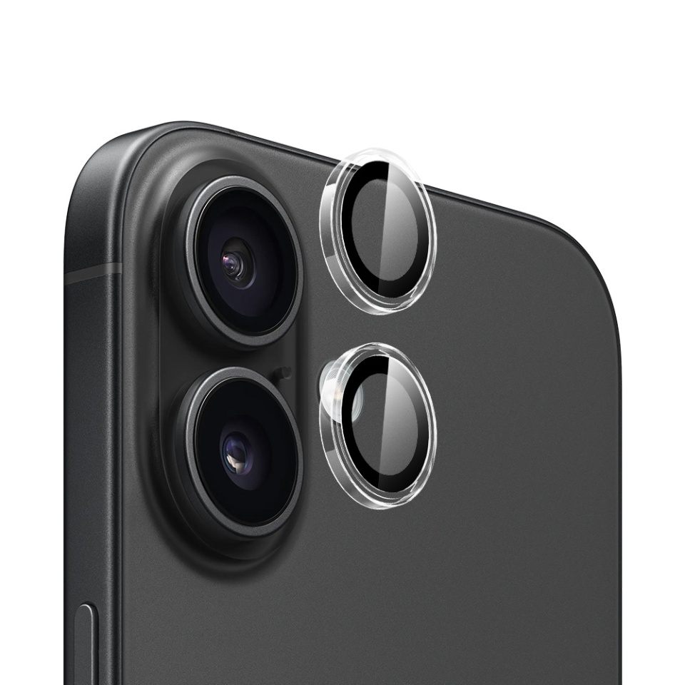 Folie camera pentru iPhone 15 / 15 Plus, Blueo, Sticla Securizata, Ultra HD, Original Metal Frame Lens Protector, Set de 2, Negru