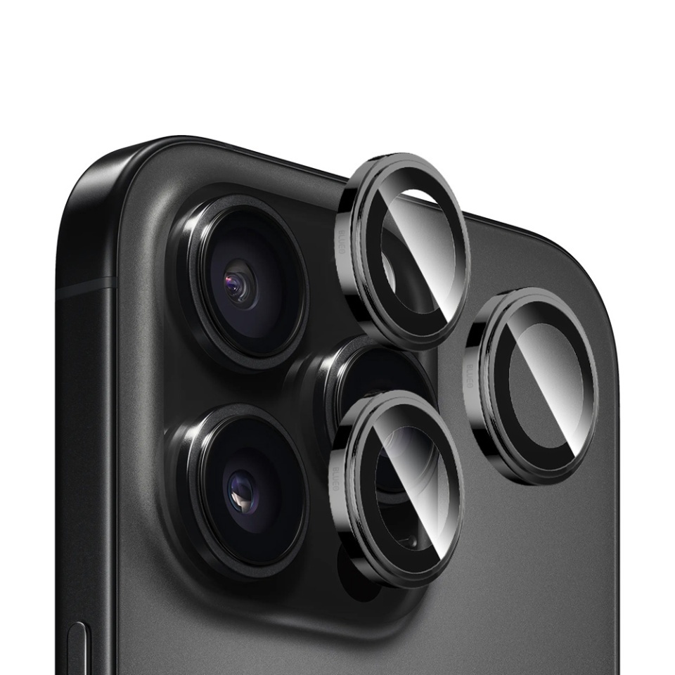 Folie Camera pentru iPhone 16 Pro / iPhone 16 Pro Max, Sapphire Crystal Original Lens Glass Blueo, Protectie camera telefon, Negru
