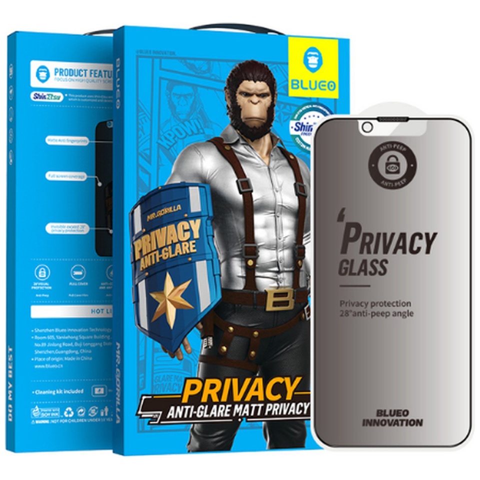 Folie pentru iPhone 13 Pro Max / 14 Plus, Blueo, Sticla Securizata, Ultra HD, Anti-Peep Privacy Glass, Privacy Mat