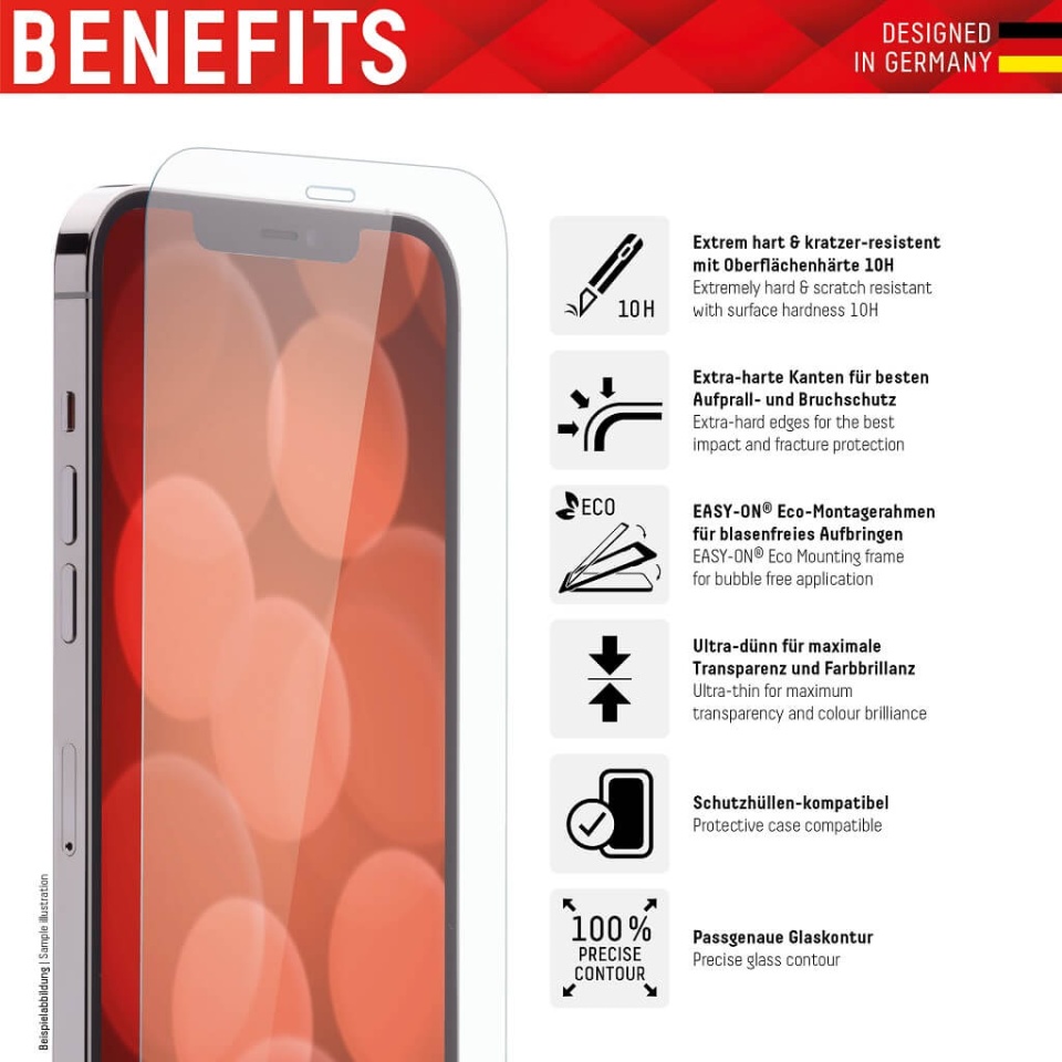 Folie Premium pentru iPhone 14 Pro, Displex, sticla securizata, cadru de monatare, priectat in Germania, Transparent - 1 | YEO