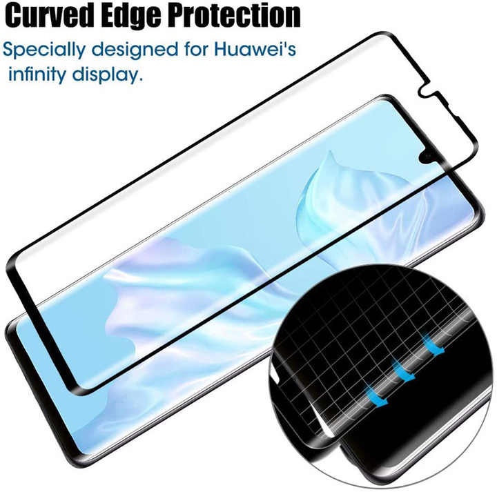 Folie sticla pentru Huawei P30 Pro, full glue, SKYDDAR 5D, Negru - 2 | YEO