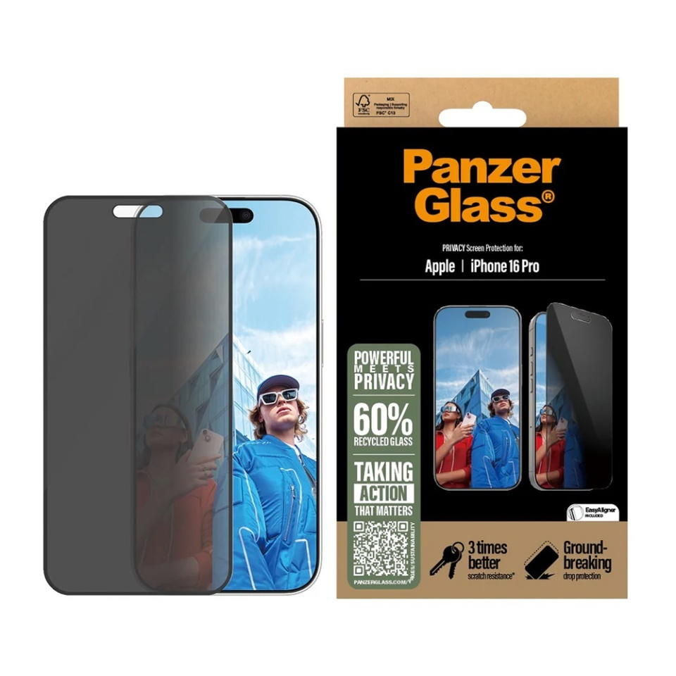 Folie Sticla pentru iPhone 16 Pro, Ultra-Wide Fit w. EasyAligner, PanzerGlass, Anti-Soc si Anti-Bule, Transparent