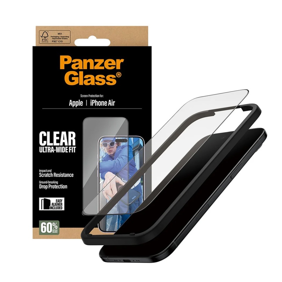 Folie Sticla pentru iPhone 17 Air, Ultra-Wide Fit w. EasyAligner, PanzerGlass, Anti-Soc si Anti-Bule, Transparent