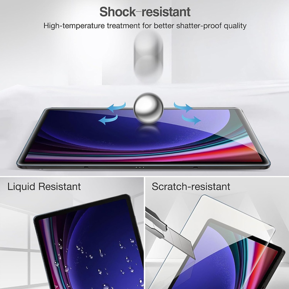 Folie sticla pentru Samsung Galaxy Tab S9 Plus / Tab S9 FE Plus, Claritate si Protectie Maxima, 0.33mm, Strat Oleofobic Anti-Amprenta, SKDR 3D Tab Glass - Transparent - 3 | YEO