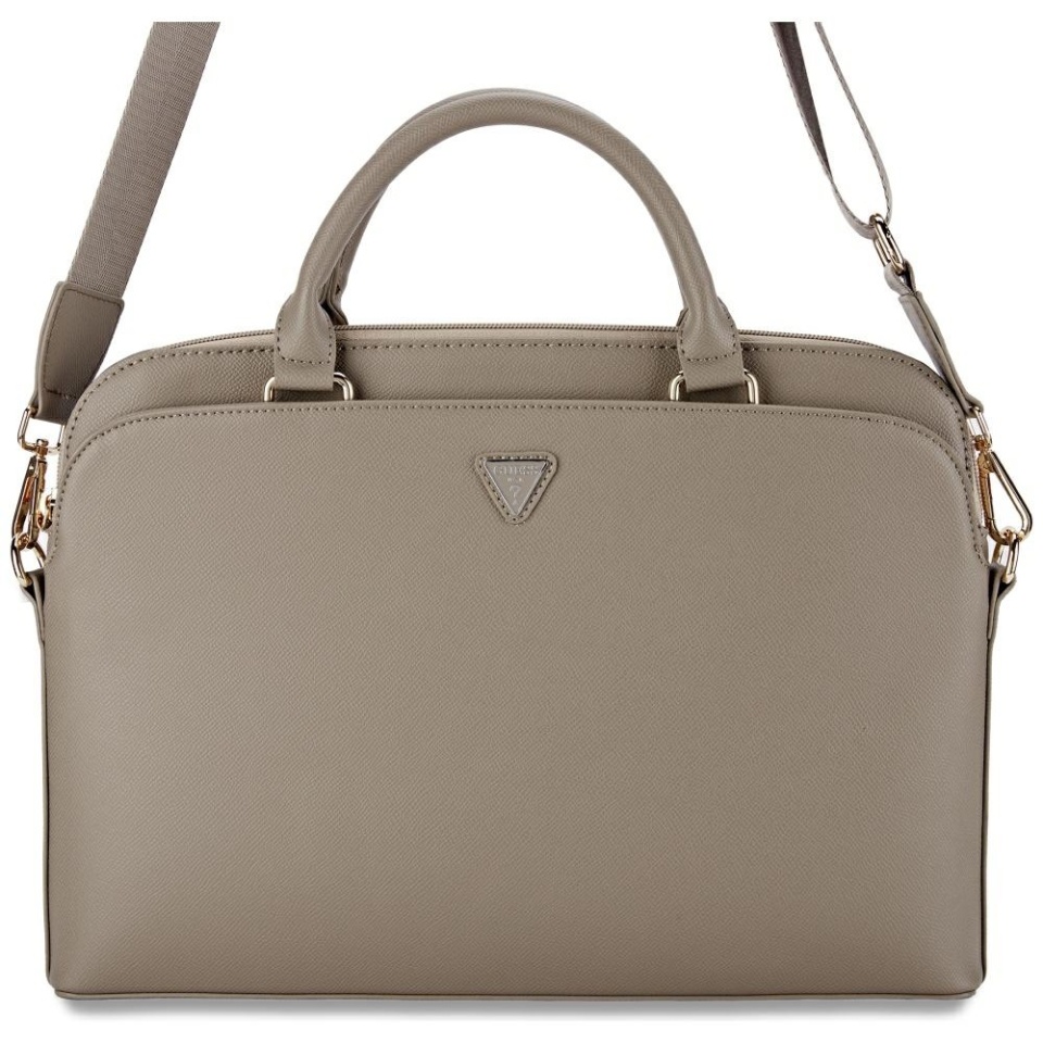 Geanta Laptop Dispozitive 15 inch, Grained Triangle Logo, Piele Ecologica, Curea Ajustabila, Guess, Bej