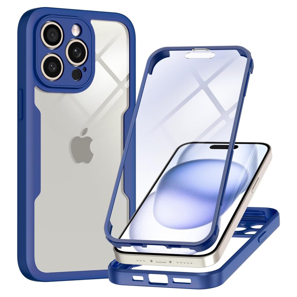 Husa + Folie pentru iPhone 14 Pro, SKYDDAR INNOVATION, [Pachet 360°] ColorVerse, Albastru, set cu sticker