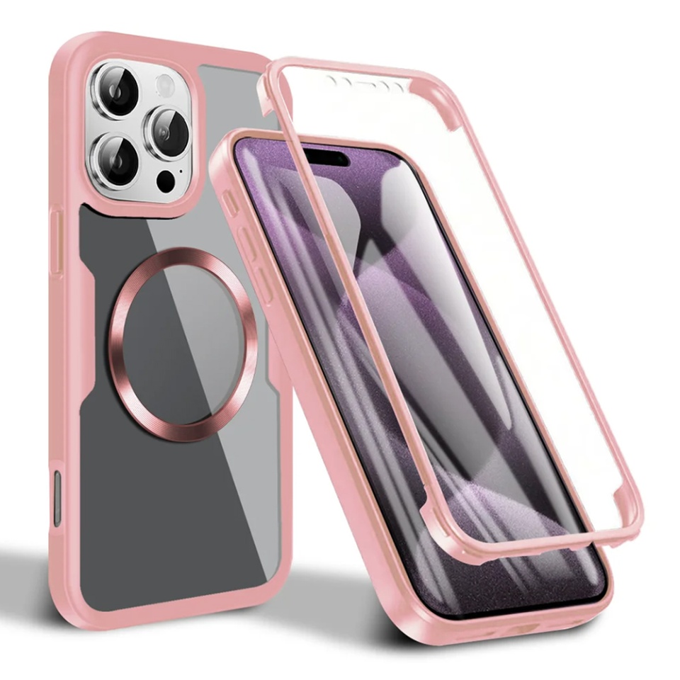 Husa + Folie pentru iPhone 16 Pro Max, SKYDDAR INNOVATION, [Pachet 360°] ColorVerse MagSafe, Roz, set cu sticker