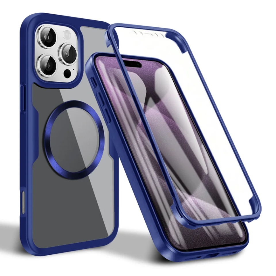 Husa + Folie pentru iPhone 16 Pro, SKYDDAR INNOVATION, [Pachet 360°] ColorVerse MagSafe, Albastru, set cu sticker