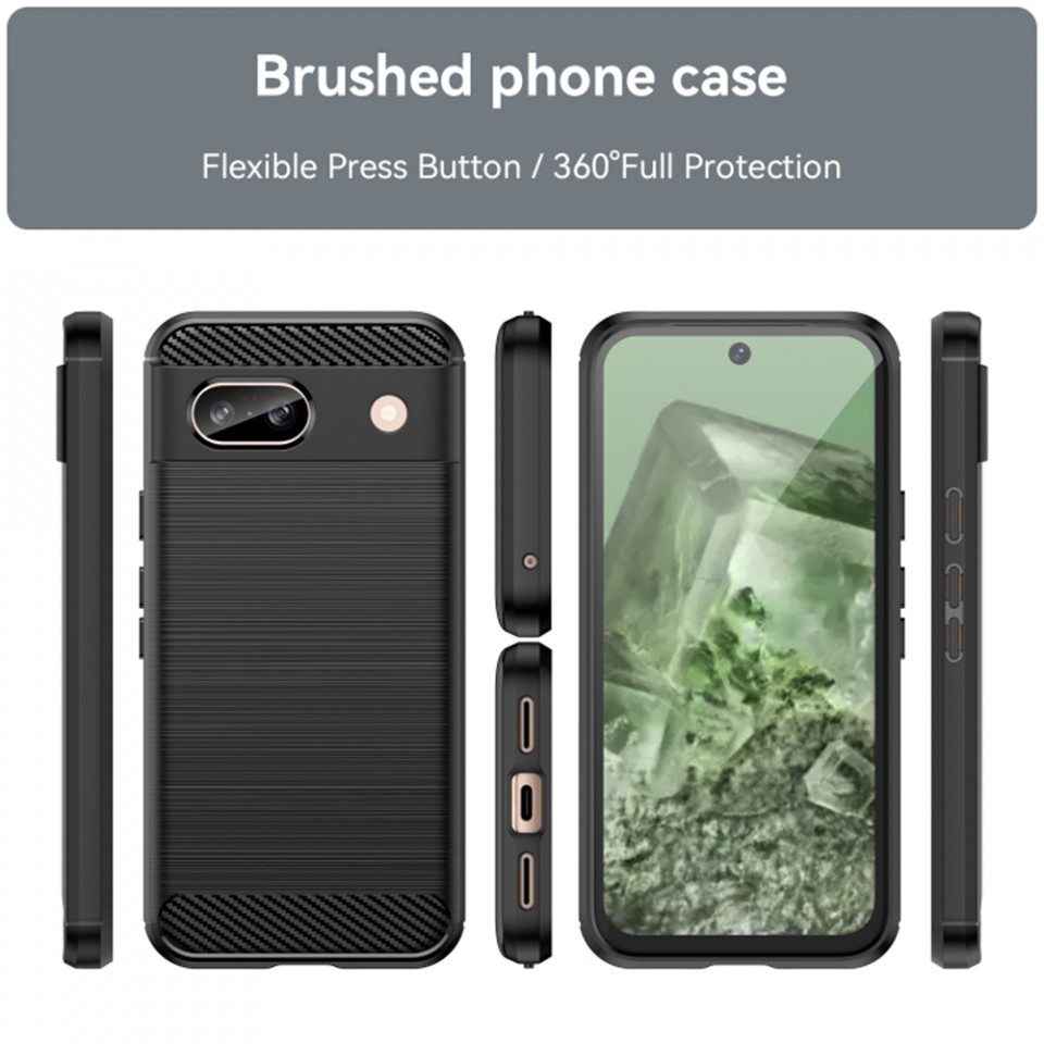 Husa Google Pixel 8a din silicon, Slim, cu textură Fibra Carbon - Negru - 1 | YEO