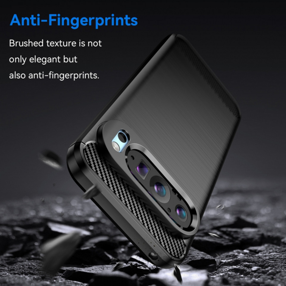 Husa Google Pixel 9 din silicon, Slim, cu textură Fibra Carbon - Negru - 1 | YEO