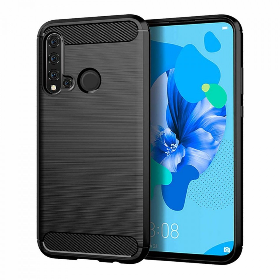 Husa Huawei Nova 5T / Honor 20 din silicon, Slim, cu textura Fibra Carbon - Negru - 1 | YEO