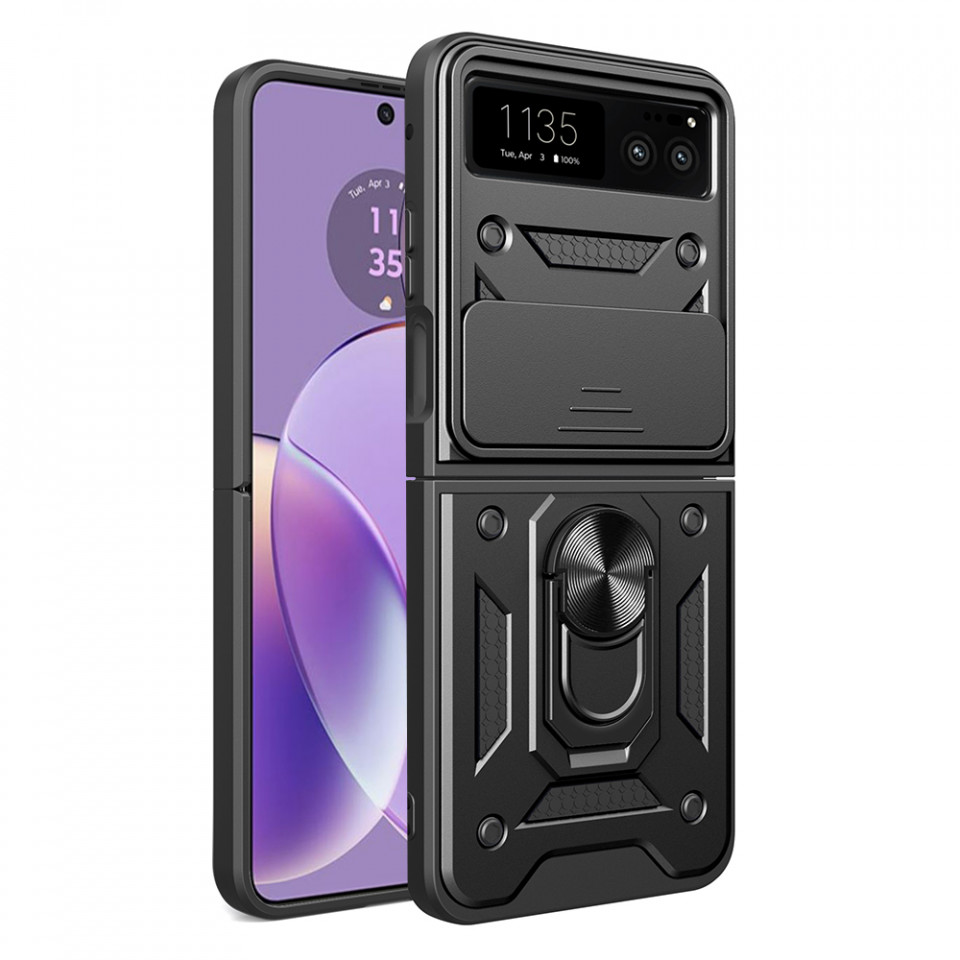 Husa Husa Motorola Razr 40 cu inel magnetic, Techsuit CamShield - Negru