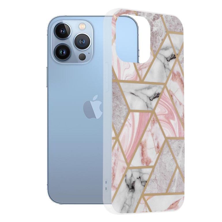 Husa iPhone 13 Pro Max Marble Series, Techsuit - Pink Hex