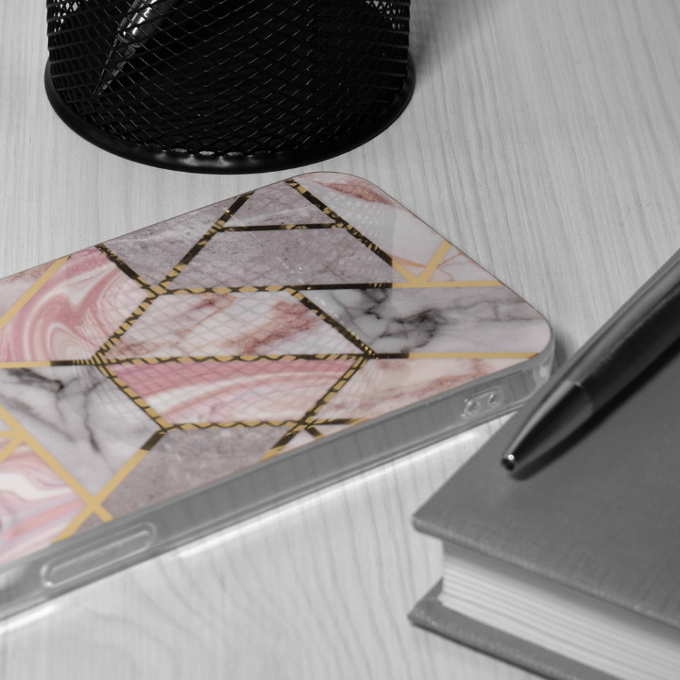 Husa iPhone 13 Pro Max Marble Series, Techsuit - Pink Hex - 2 | YEO