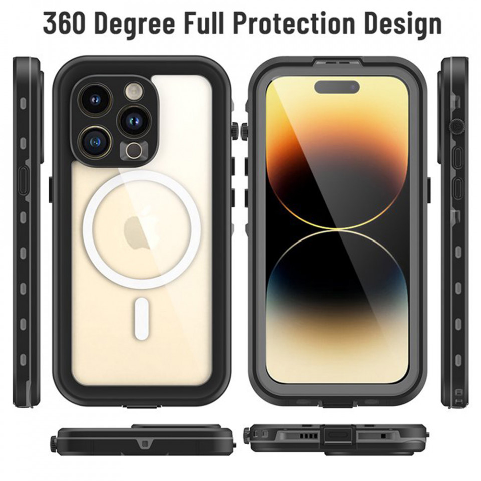 Husa iPhone 14 Pro rezistenta la apa, Waterproof IP68, ShellBox - Negru - 1 | YEO