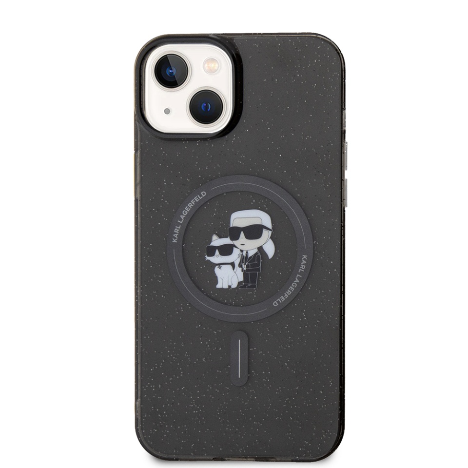 Husa iPhone 15 Plus / iPhone 14 Plus Glitter MagSafe, Karl Lagerfeld - Black Karl & Choupette - 2 | YEO