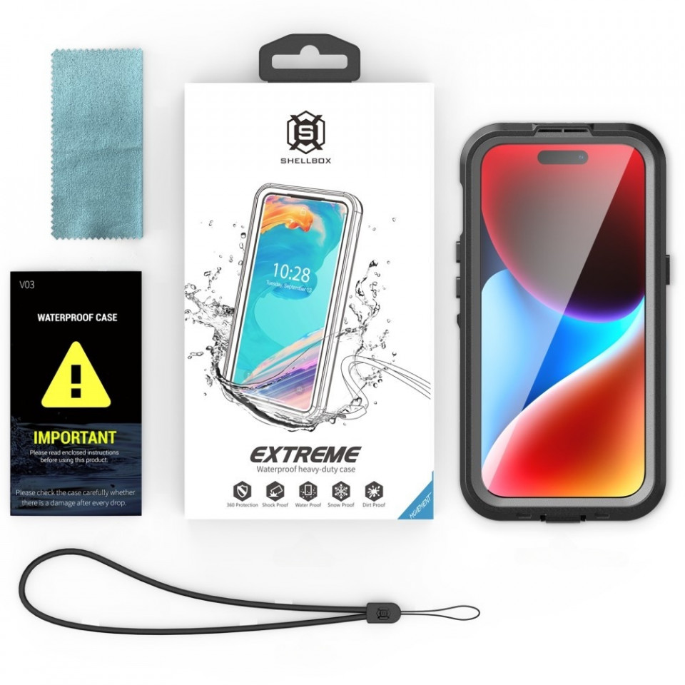 Husa iPhone 15 rezistenta la apa, Waterproof IP68, ShellBox - Negru - 3 | YEO