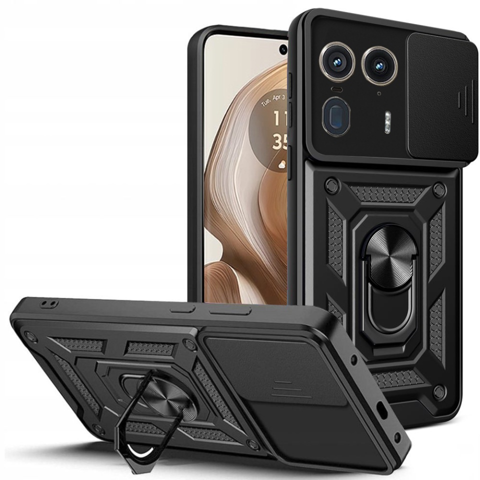 Husa Motorola Edge 50 Ultra cu inel magnetic si protectie camera Skyddar CamShield - Negru