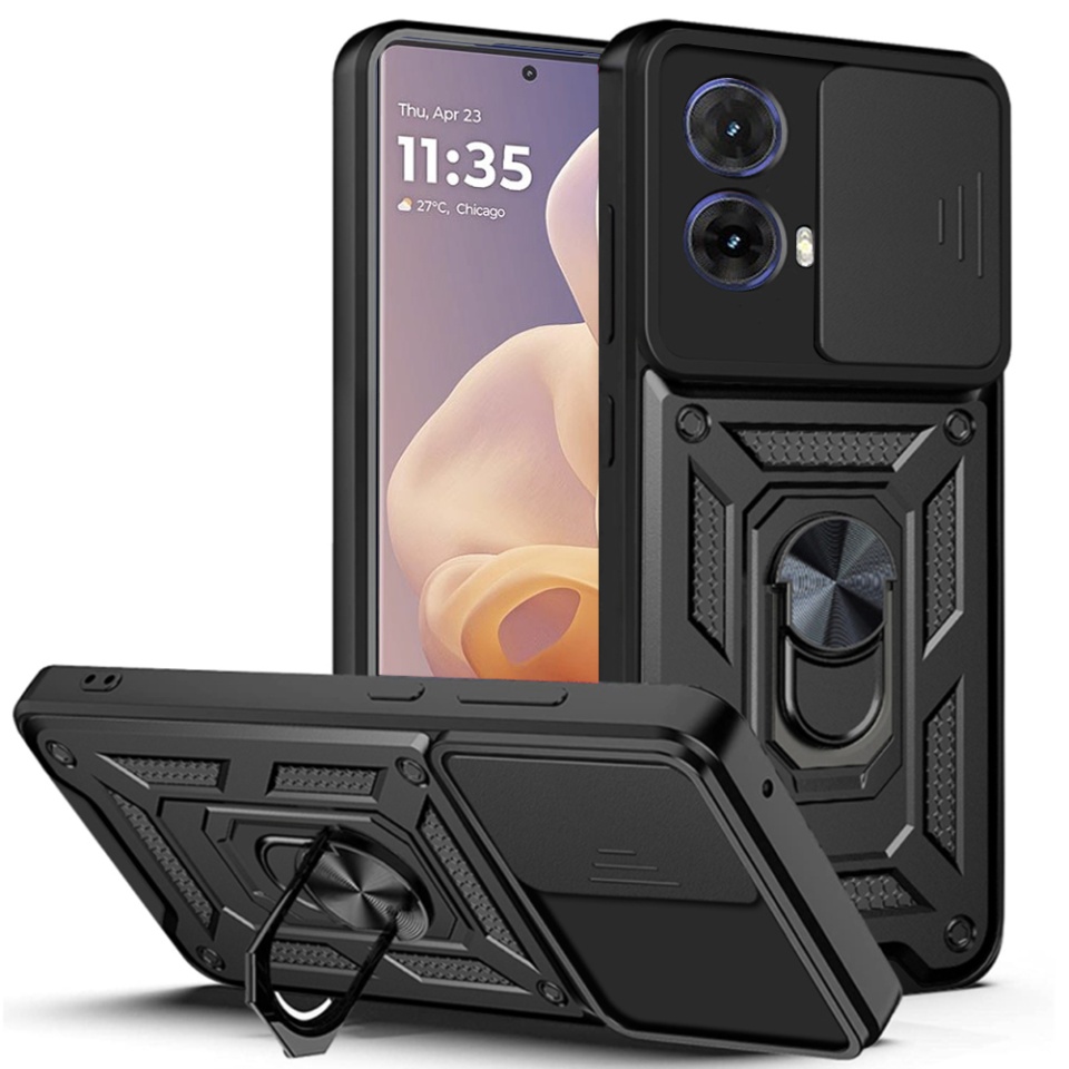 Husa Motorola Moto G85 cu inel magnetic si protectie camera Skyddar CamShield - Negru