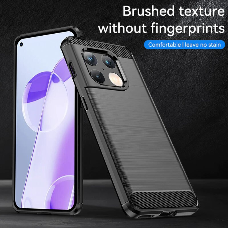 Husa OnePlus 10 Pro din silicon, Slim, cu textura Fibra Carbon - Negru - 1 | YEO