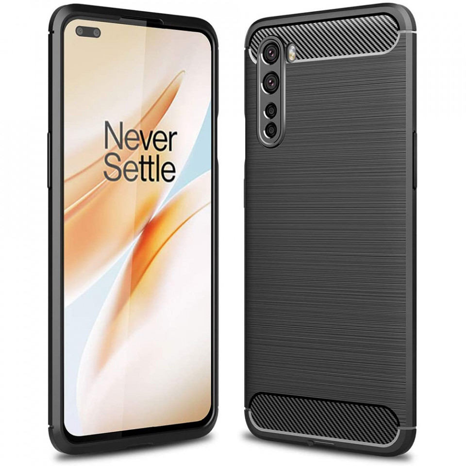 Husa OnePlus Nord 5G din silicon, Slim, cu textura Fibra Carbon - Negru