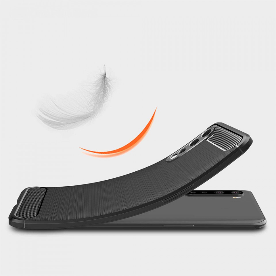 Husa OnePlus Nord 5G din silicon, Slim, cu textura Fibra Carbon - Negru - 2 | YEO