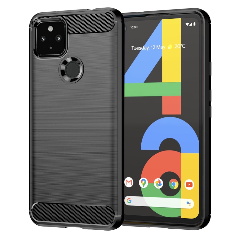 Husa pentru Google Pixel 4a 5G / Pixel 5 XL, SKYDDAR INNOVATION, Carbon Silicone, din Silicon Slim, cu textura Fibra Carbon, set cu sticker, Negru