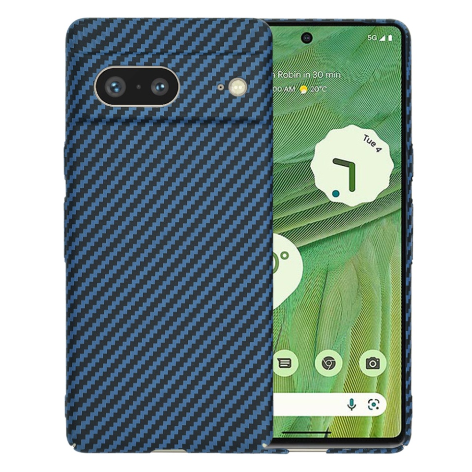 Husa pentru Google Pixel 7, Finisaj Premium cu Textura de Carbon, Design Elegant, SKDR CarbonFlex - Cyan
