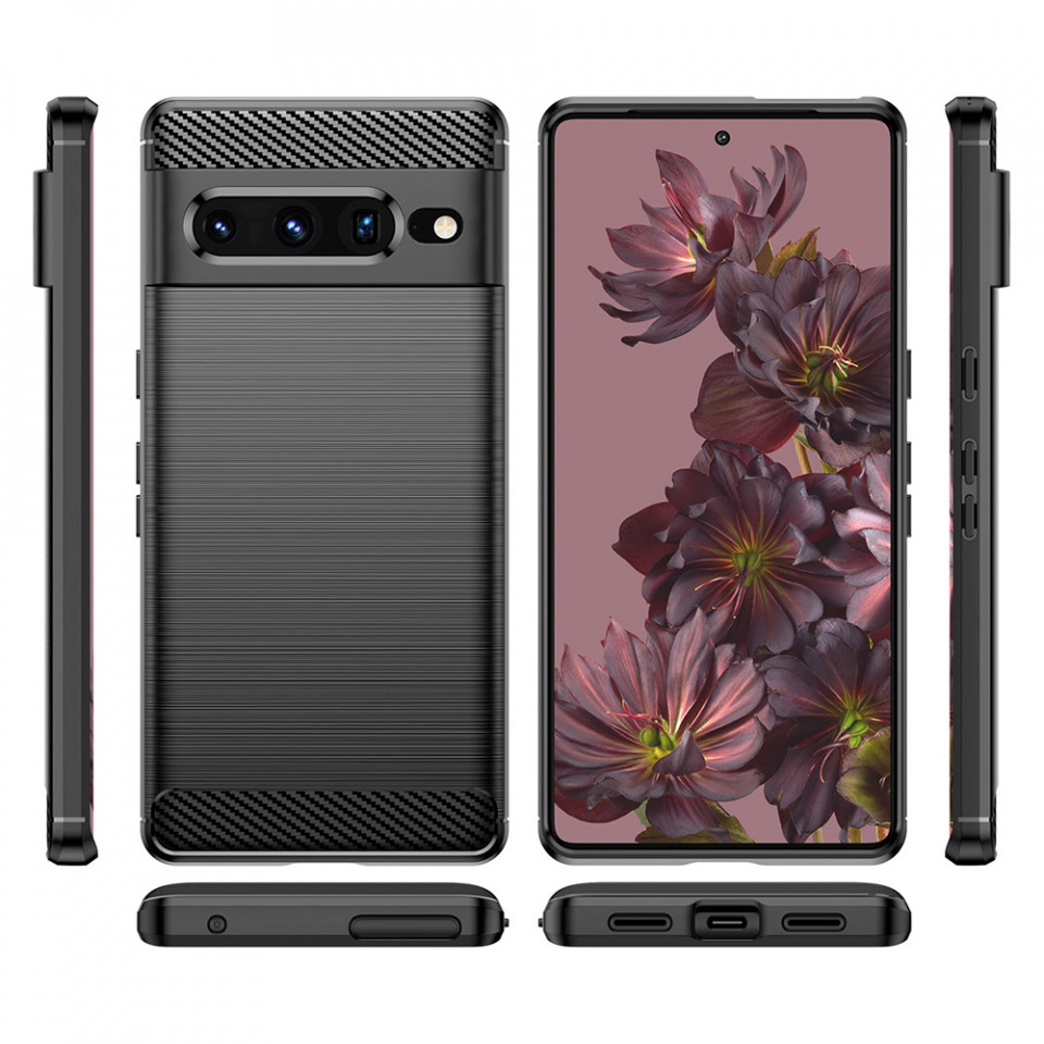 Husa pentru Google Pixel 7 Pro din silicon, Slim, cu textura Fibra Carbon - Negru - 3 | YEO