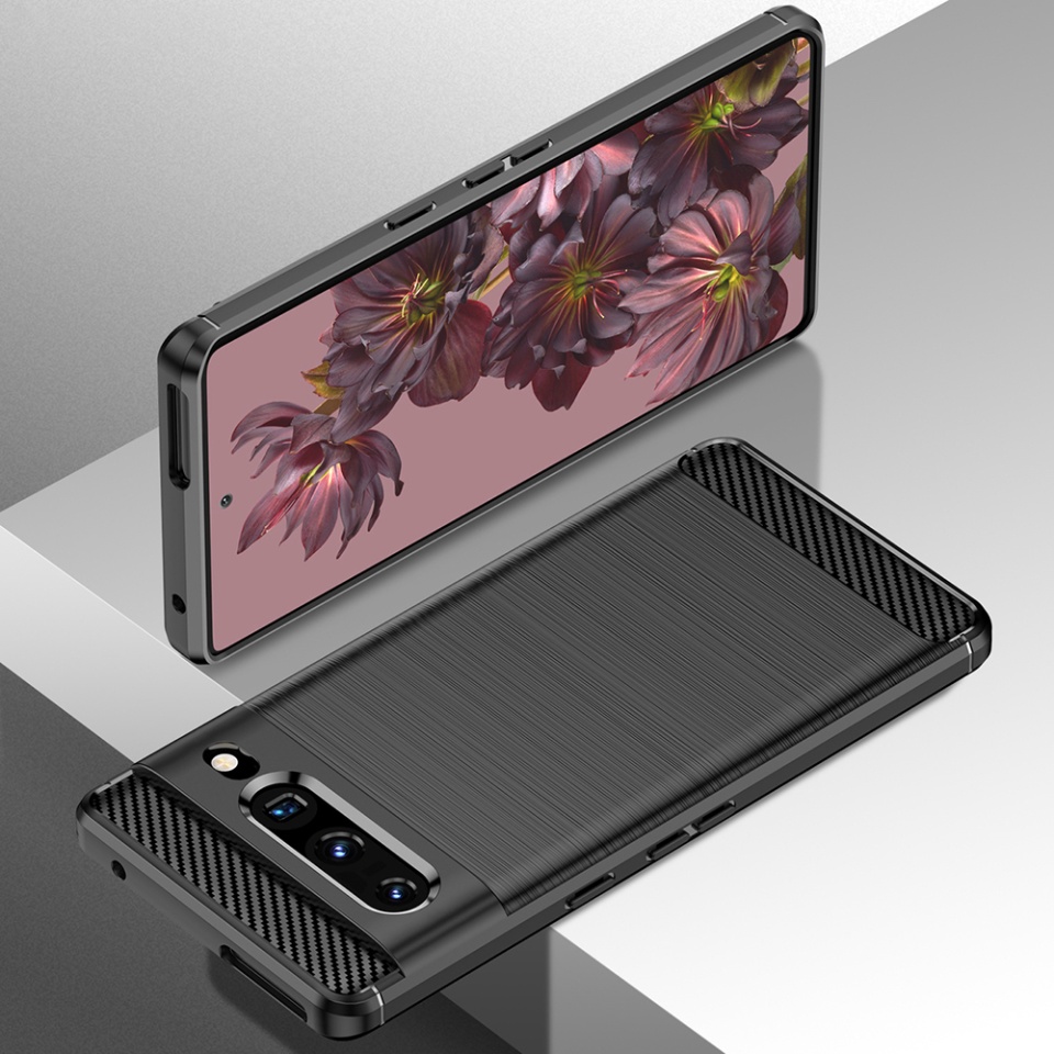 Husa pentru Google Pixel 7 Pro, SKYDDAR INNOVATION, Carbon Silicone, din Silicon Slim, cu textura Fibra Carbon, set cu sticker, Negru - 1 | YEO