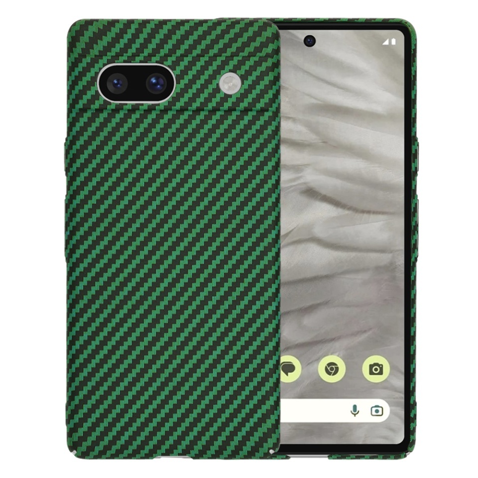 Husa pentru Google Pixel 7a, SKYDDAR INNOVATION, textura carbon, Carbonite FiberShell, set cu sticker, Verde,