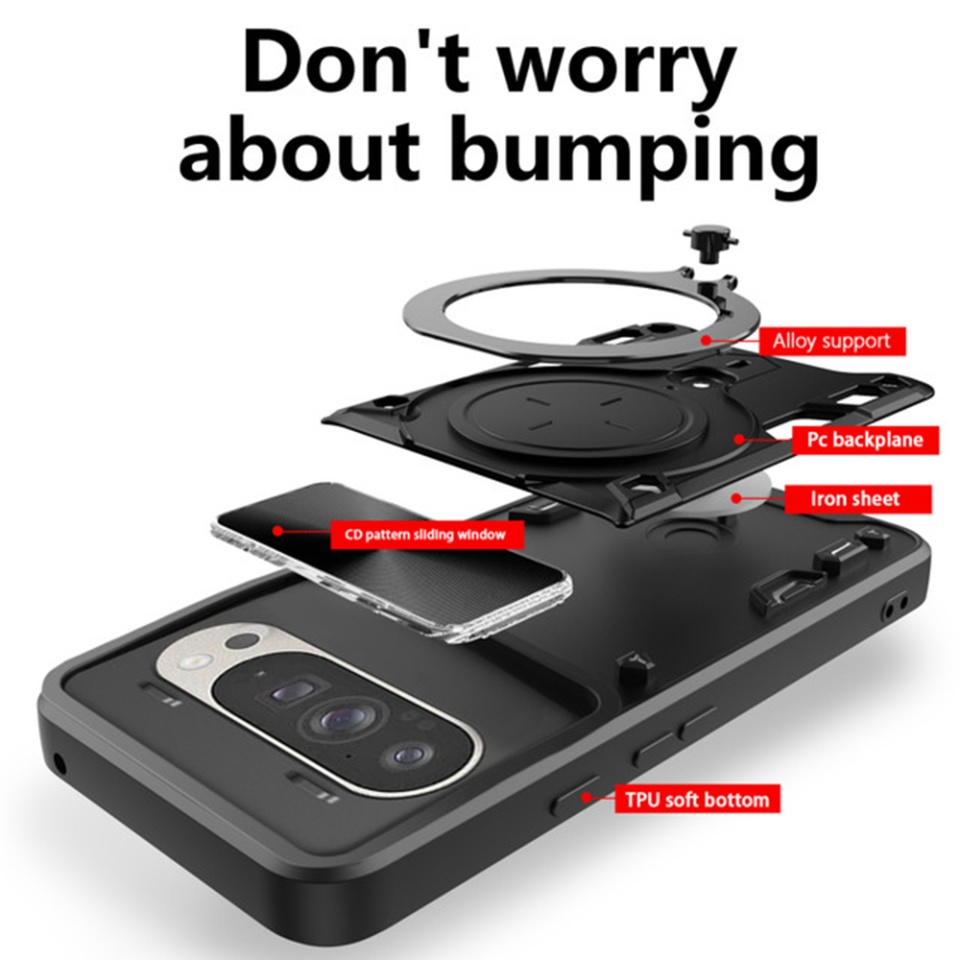 Husa pentru Google Pixel 9 / Pixel 9 Pro, cu inel magnetic si suport ajustabil, protectie completa camera, SKDR SafeCover - Negru - 1 | YEO